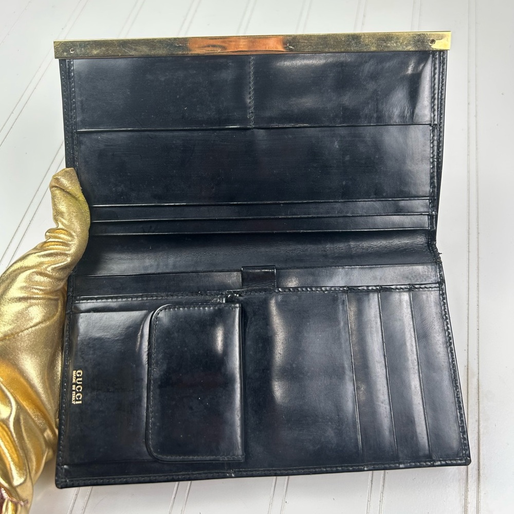 Gucci Black Leather Clutch Wallet with Gold Trim - Picture 5 of 12